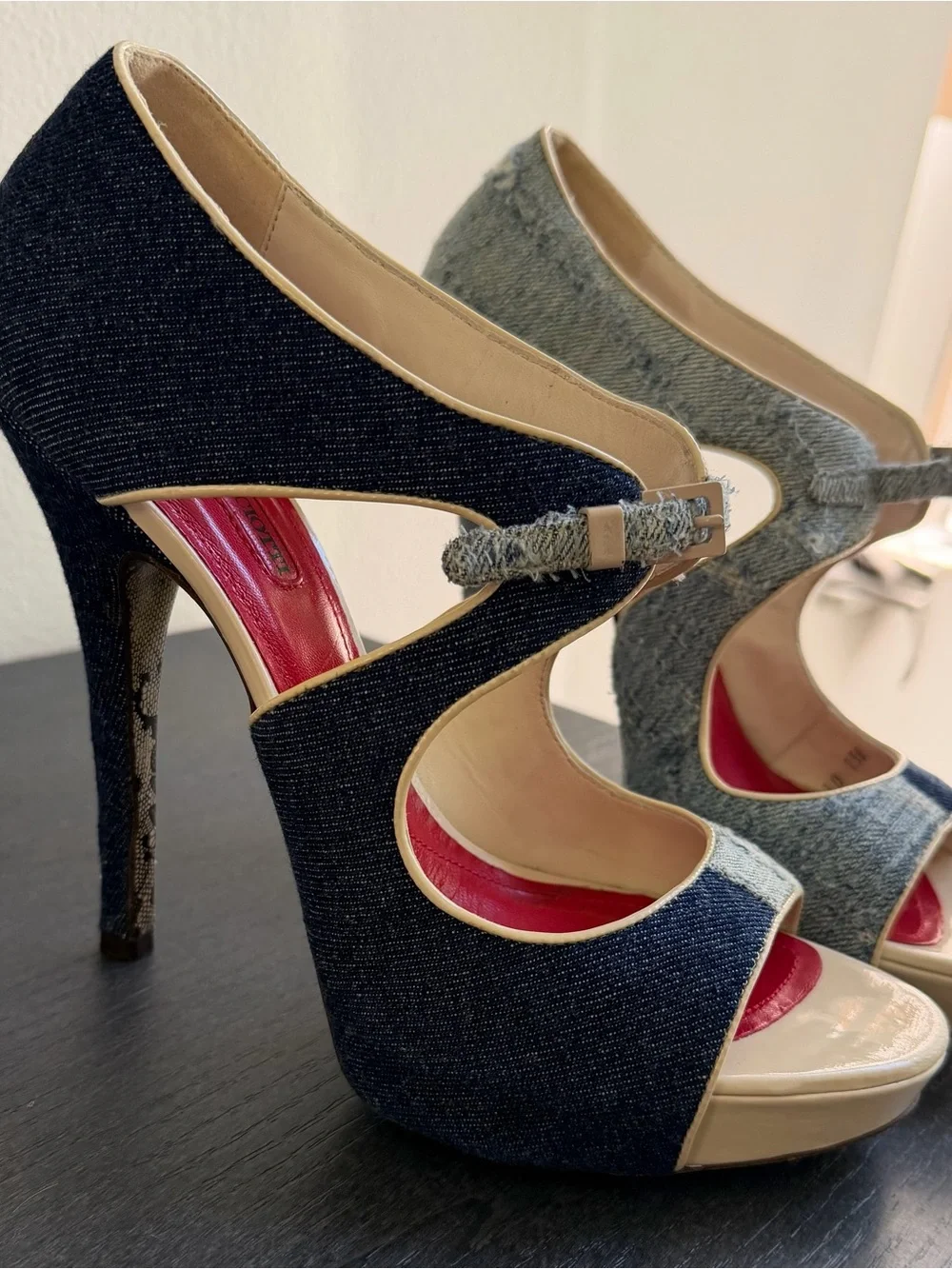 Cesare Paciotti Denim & Lace Platform Heels Size 38